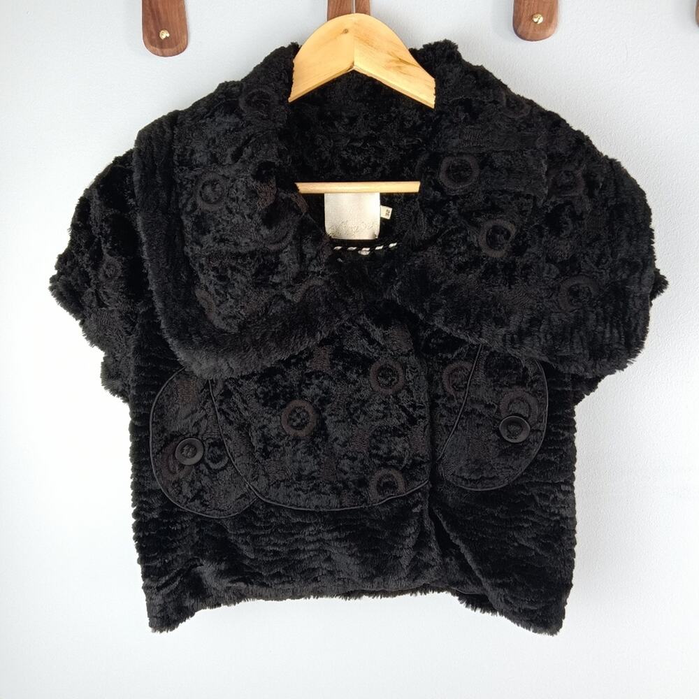 McGinn Knightsbridge Vintage Black Cropped Faux Fur Short Sleeve Jacket Coat